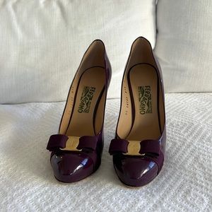 Plum patent leather Ferragamo stiletto